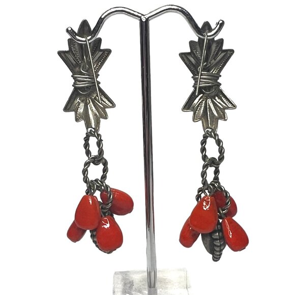 Vintage orange and silver tone dangle earrings - Picture 3 of 3